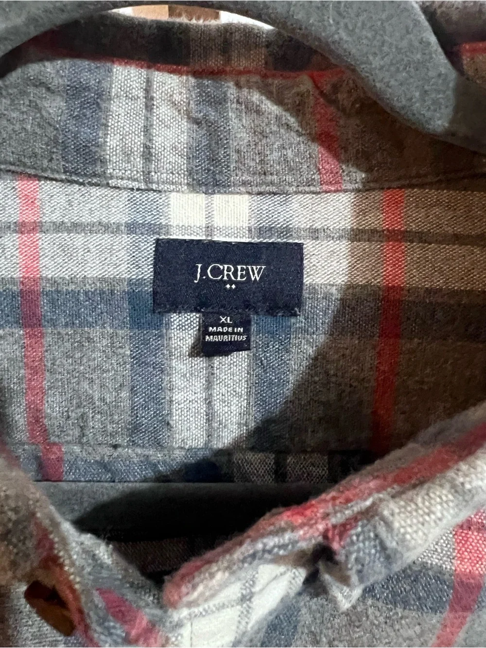 J. Crew Men's Gray Plaid Button-Up 100% Cotton Shirt with Brown Elbow Patches XL
